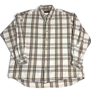 Bob Timberlake Plaid Button Up Shirt Mens XL Beige Brown Long Sleeve
